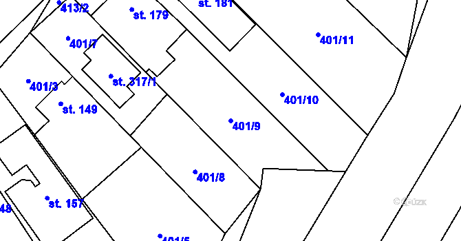 Parcela st. 401/9 v KÚ Lutonina, Katastrální mapa