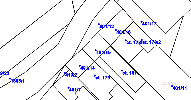 Parcela st. 401/15 v KÚ Lutonina, Katastrální mapa