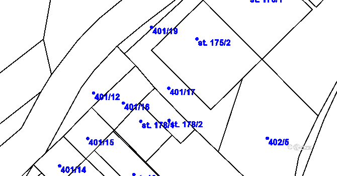 Parcela st. 401/17 v KÚ Lutonina, Katastrální mapa
