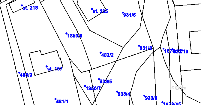 Parcela st. 482/2 v KÚ Lutonina, Katastrální mapa