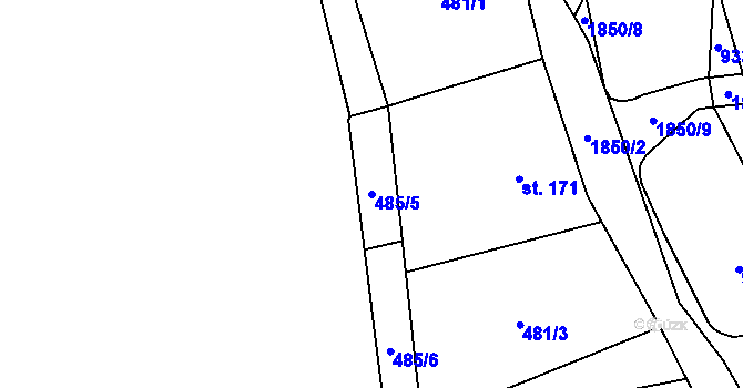Parcela st. 485/5 v KÚ Lutonina, Katastrální mapa