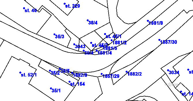 Parcela st. 1881/4 v KÚ Lutonina, Katastrální mapa