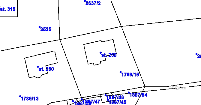 Parcela st. 258 v KÚ Lutonina, Katastrální mapa