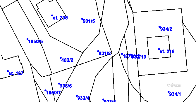 Parcela st. 931/8 v KÚ Lutonina, Katastrální mapa
