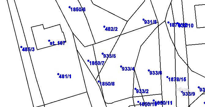 Parcela st. 933/5 v KÚ Lutonina, Katastrální mapa