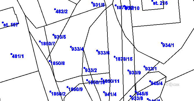 Parcela st. 933/6 v KÚ Lutonina, Katastrální mapa