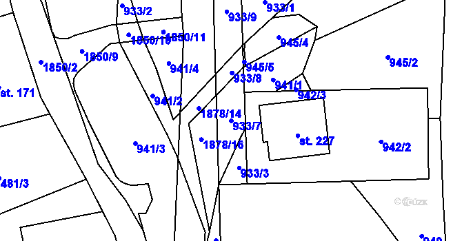 Parcela st. 933/7 v KÚ Lutonina, Katastrální mapa