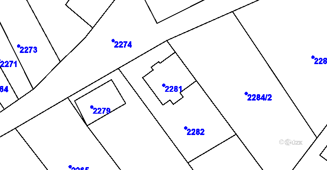 Parcela st. 2281 v KÚ Lutopecny, Katastrální mapa