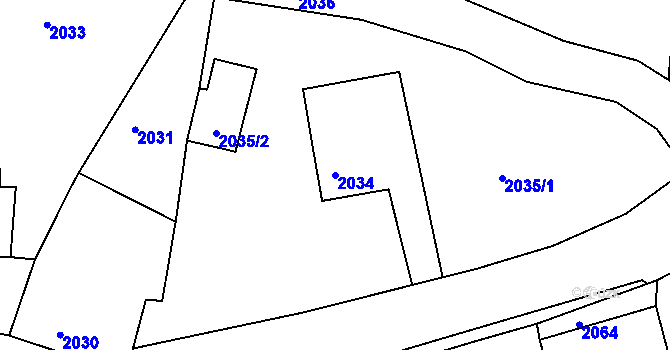 Parcela st. 2034 v KÚ Měrůtky, Katastrální mapa