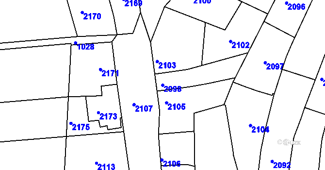 Parcela st. 2098 v KÚ Měrůtky, Katastrální mapa