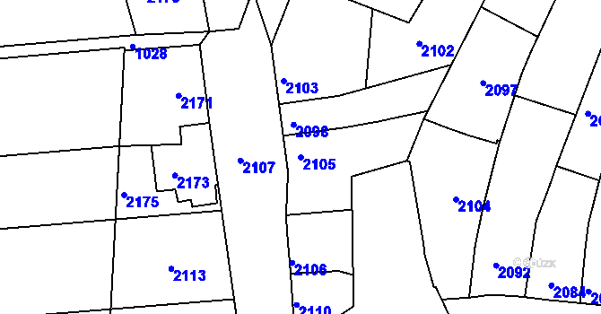 Parcela st. 2105 v KÚ Měrůtky, Katastrální mapa