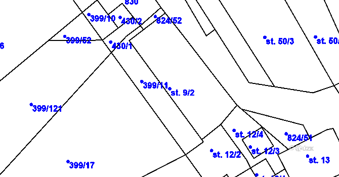 Parcela st. 9/2 v KÚ Lutová, Katastrální mapa
