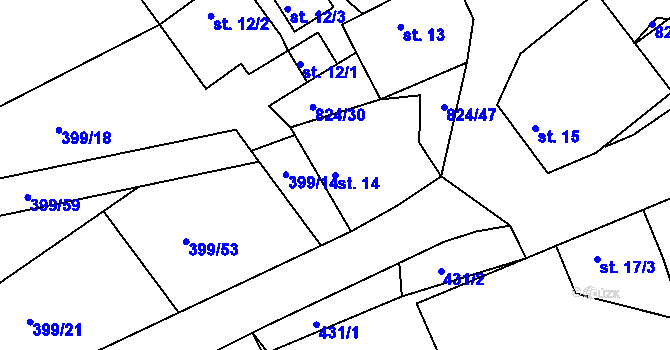 Parcela st. 14 v KÚ Lutová, Katastrální mapa