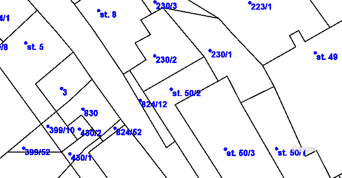 Parcela st. 50/2 v KÚ Lutová, Katastrální mapa