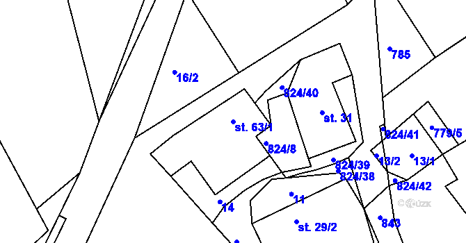 Parcela st. 63/1 v KÚ Lutová, Katastrální mapa