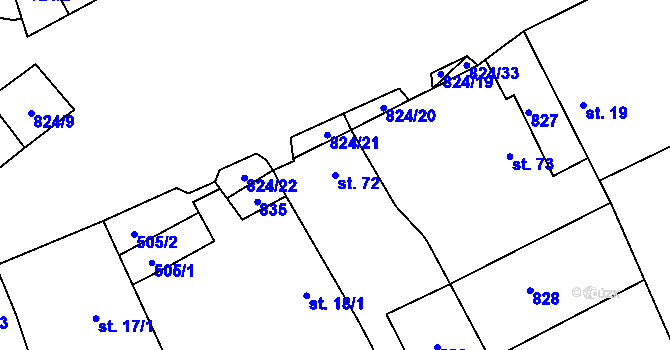 Parcela st. 72 v KÚ Lutová, Katastrální mapa