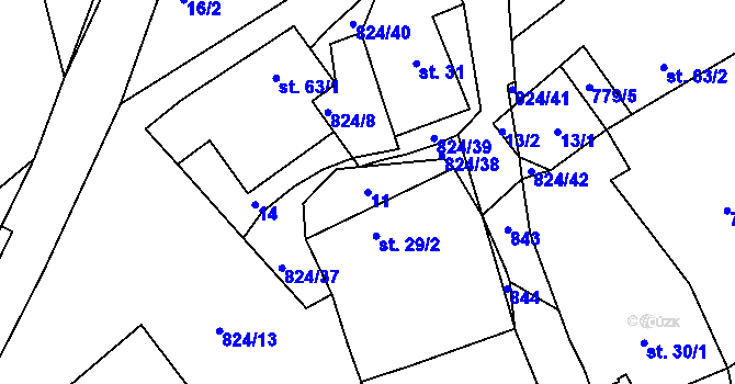 Parcela st. 11 v KÚ Lutová, Katastrální mapa