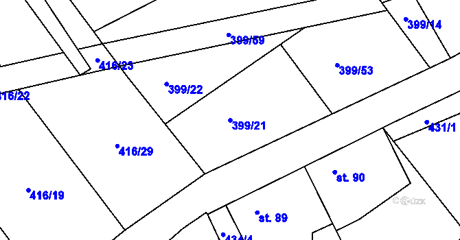 Parcela st. 399/21 v KÚ Lutová, Katastrální mapa