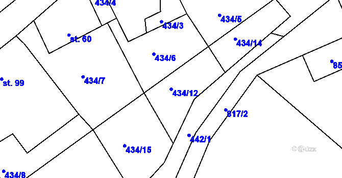 Parcela st. 434/12 v KÚ Lutová, Katastrální mapa