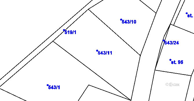 Parcela st. 543/11 v KÚ Lutová, Katastrální mapa