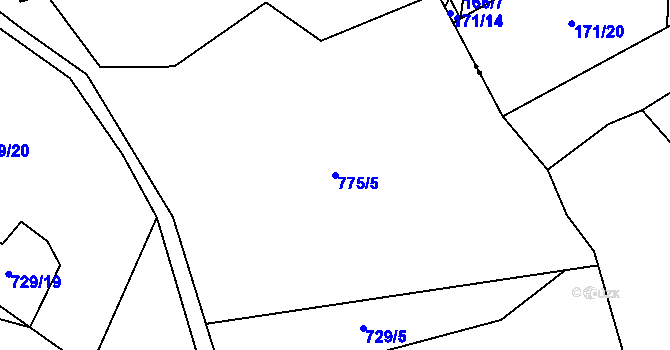 Parcela st. 775/5 v KÚ Lutová, Katastrální mapa
