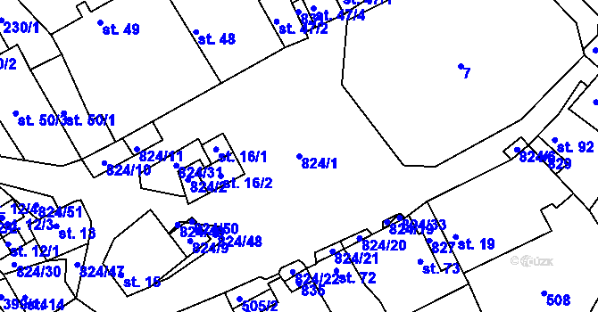 Parcela st. 824/1 v KÚ Lutová, Katastrální mapa