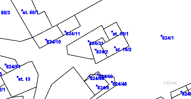Parcela st. 824/2 v KÚ Lutová, Katastrální mapa