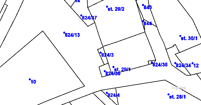 Parcela st. 824/3 v KÚ Lutová, Katastrální mapa