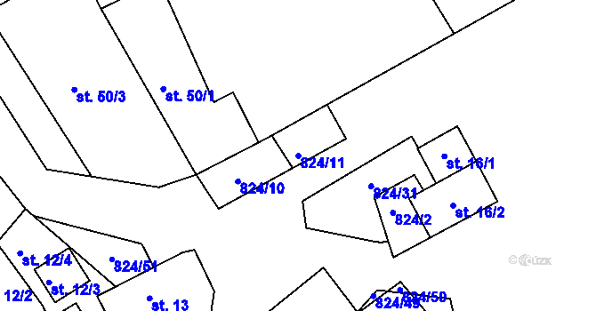 Parcela st. 824/11 v KÚ Lutová, Katastrální mapa