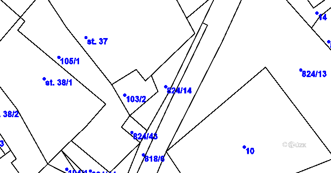 Parcela st. 824/14 v KÚ Lutová, Katastrální mapa