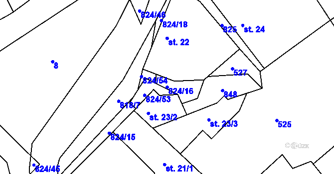 Parcela st. 824/16 v KÚ Lutová, Katastrální mapa