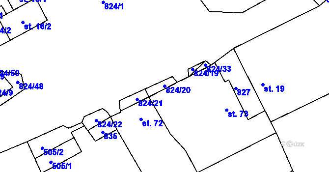 Parcela st. 824/20 v KÚ Lutová, Katastrální mapa