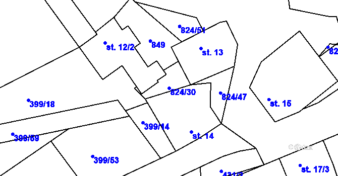 Parcela st. 824/30 v KÚ Lutová, Katastrální mapa