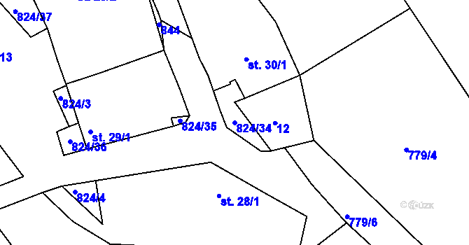 Parcela st. 824/34 v KÚ Lutová, Katastrální mapa