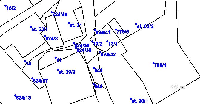 Parcela st. 824/42 v KÚ Lutová, Katastrální mapa