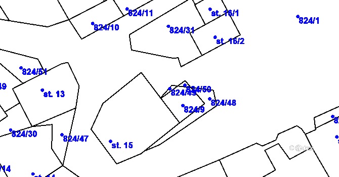 Parcela st. 824/49 v KÚ Lutová, Katastrální mapa