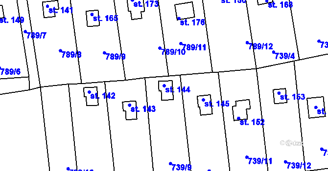 Parcela st. 144 v KÚ Dlouhá Louka u Lužan, Katastrální mapa