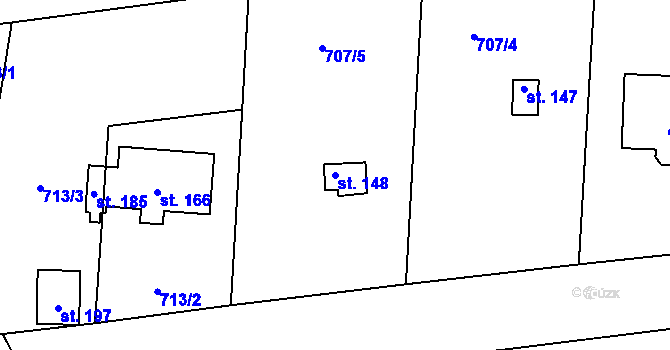 Parcela st. 148 v KÚ Dlouhá Louka u Lužan, Katastrální mapa