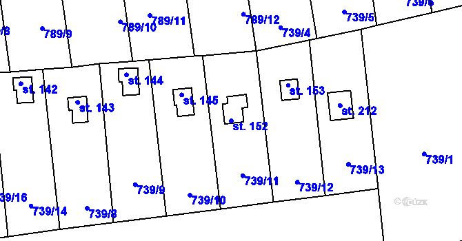 Parcela st. 152 v KÚ Dlouhá Louka u Lužan, Katastrální mapa
