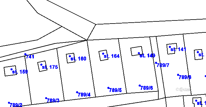 Parcela st. 164 v KÚ Dlouhá Louka u Lužan, Katastrální mapa