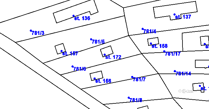 Parcela st. 172 v KÚ Dlouhá Louka u Lužan, Katastrální mapa