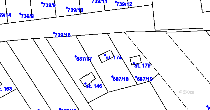 Parcela st. 174 v KÚ Dlouhá Louka u Lužan, Katastrální mapa