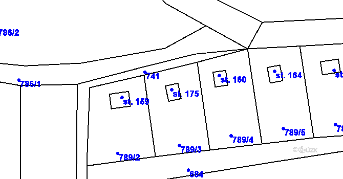 Parcela st. 175 v KÚ Dlouhá Louka u Lužan, Katastrální mapa