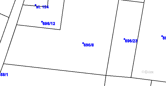 Parcela st. 696/8 v KÚ Dlouhá Louka u Lužan, Katastrální mapa