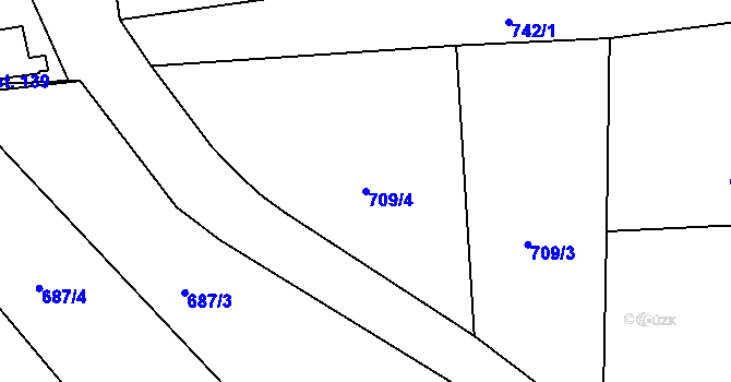 Parcela st. 709/4 v KÚ Dlouhá Louka u Lužan, Katastrální mapa