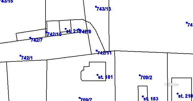 Parcela st. 742/11 v KÚ Dlouhá Louka u Lužan, Katastrální mapa