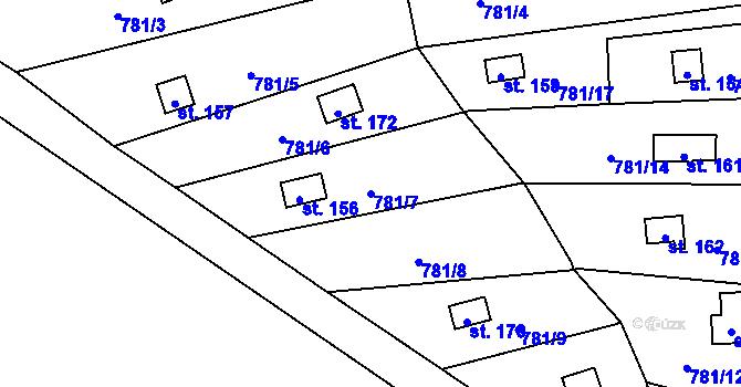 Parcela st. 781/7 v KÚ Dlouhá Louka u Lužan, Katastrální mapa