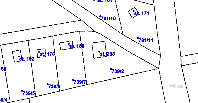 Parcela st. 208 v KÚ Dlouhá Louka u Lužan, Katastrální mapa