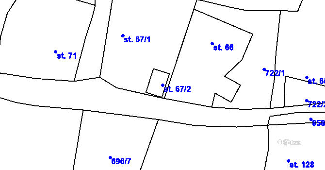 Parcela st. 67/2 v KÚ Dlouhá Louka u Lužan, Katastrální mapa