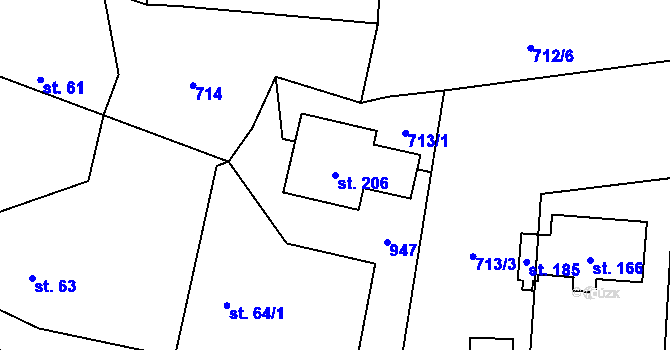 Parcela st. 206 v KÚ Dlouhá Louka u Lužan, Katastrální mapa